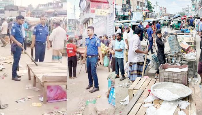 পদুয়ার বাজার বিশ্বরোডের অবৈধ দোকানপাট উচ্ছেদ