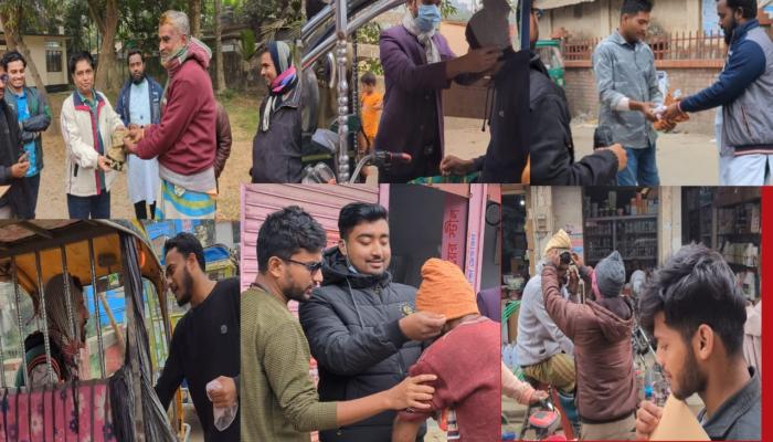 বাঞ্ছারামপুরে মানবতা ফাউন্ডেশনের উদ্যোগে   গাড়িচালকদের মাঝে শীতের কানটুপি বিতরণ