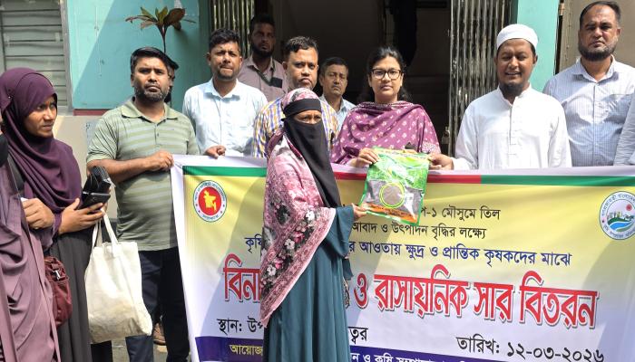 তিতাসে কৃষকের মাঝে বিনামূল্যে তিল বীজ ও সার    বিতরণ