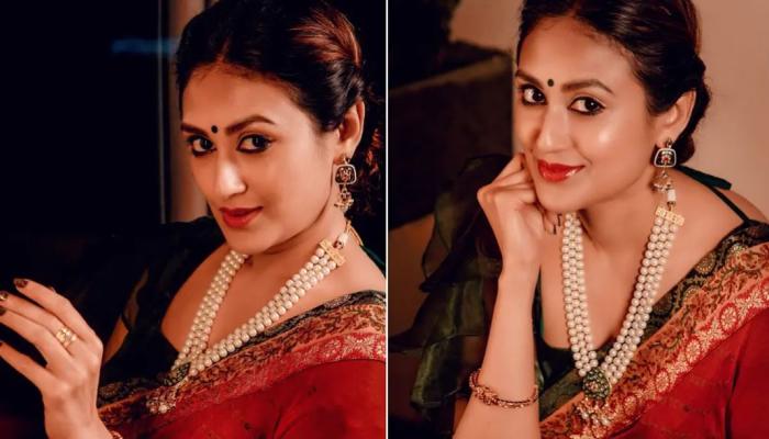 লাল শাড়িতে মুগ্ধতা ছড়ালেন কুসুম শিকদার