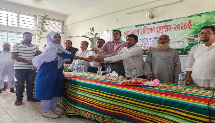 বরুড়ার শরাফতিতে শিক্ষার্থীদের মাঝে ফলজ বৃক্ষের চারা  বিতরণ