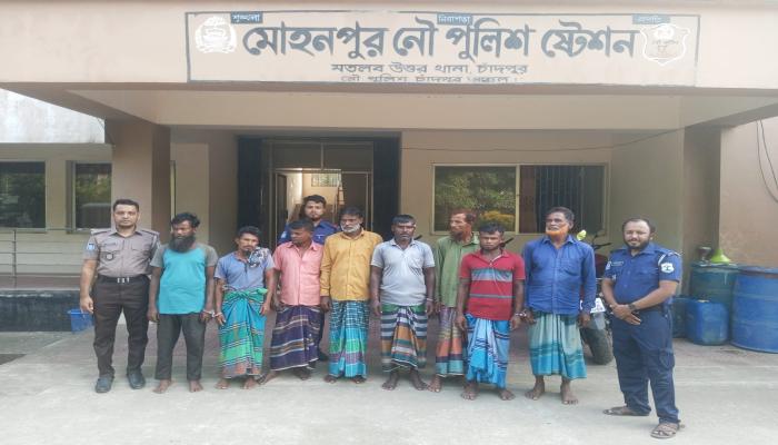 মোহনপুর নৌ পুলিশের অভিযানে ৮ জেলে গ্রেফতার